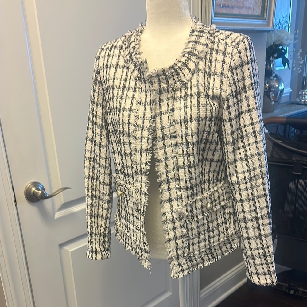Nanette Lepore Black and White Blazer Classic Tweed Design